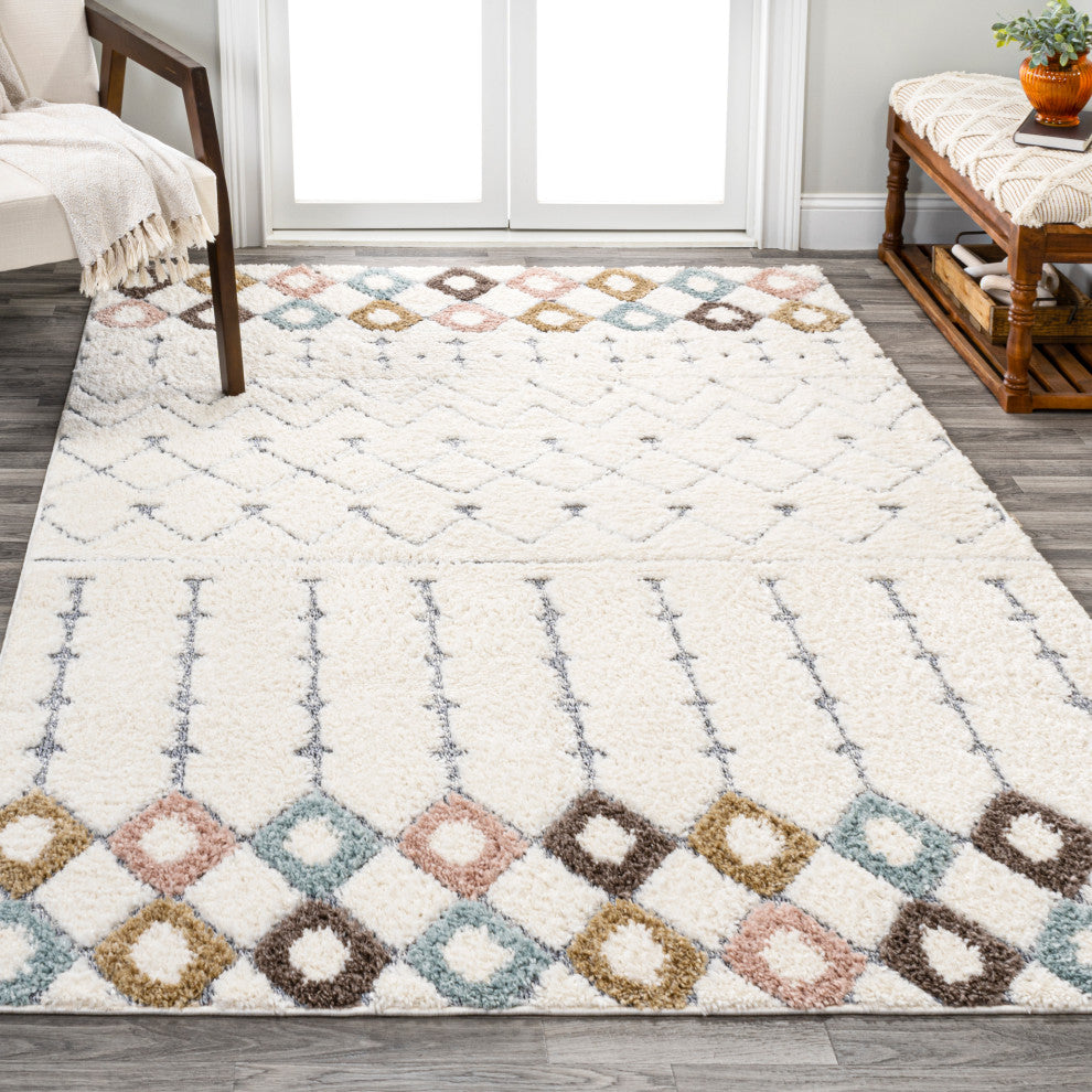 Pia Moroccan Trellis Plush Carved Multi/Cream 5'x8' Area Rug