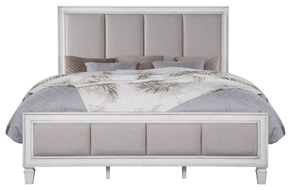 ACME Katia Eastern King Bed, Gray Linen and White Finish