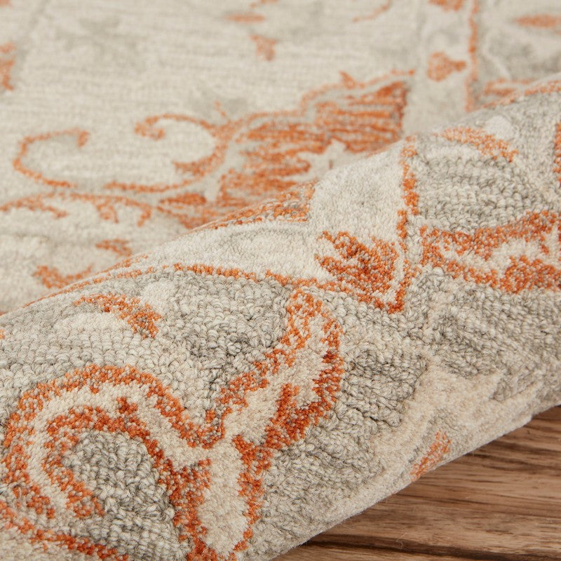 9" x 12" Orange and Ivory Medallion Area Rug