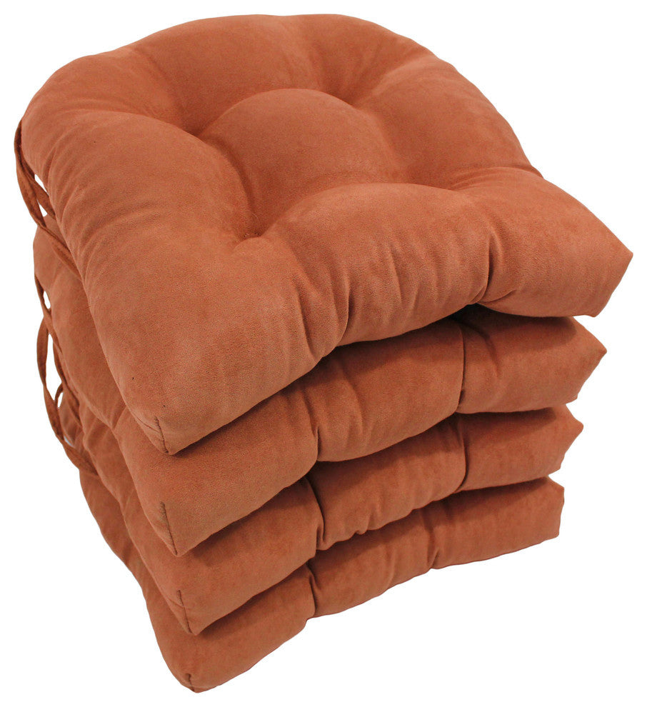 16" Solid Micro Suede U-Shaped Tufted Chair Cushions, Set of 4, Spice