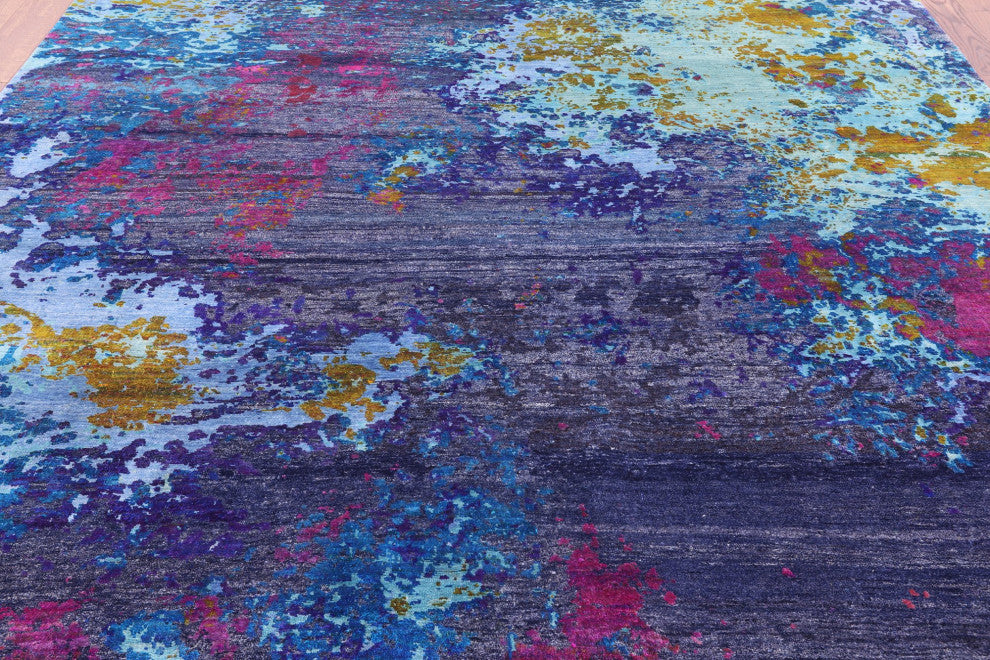 Wool and Silk Abstract Hand Knotted Rug 8' 0" X 10' 3" Q9099