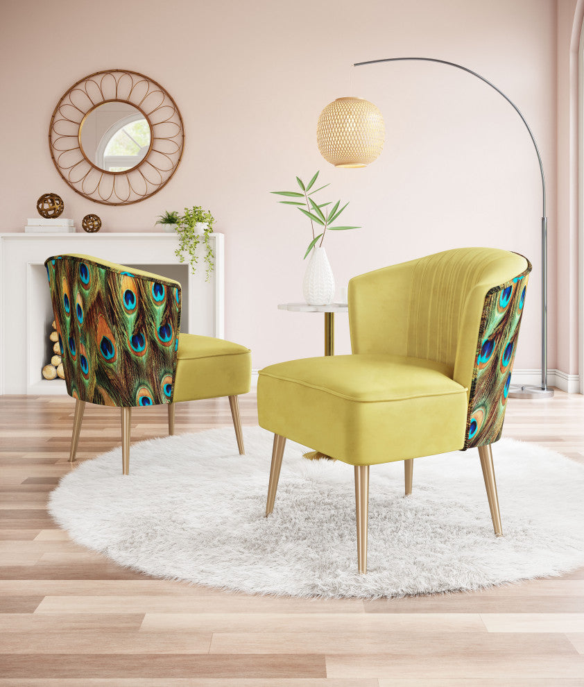 Tabitha Accent Chair Green, Gold & Peacock Print