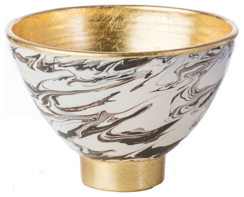 Roma Collection, Marble Footed Bowl With Gold Accents