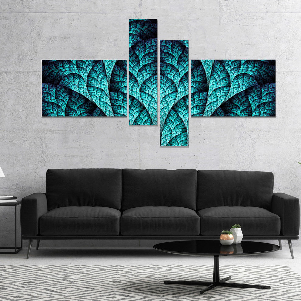 Blue Exotic Biological Organism, Abstract Canvas Art Print, 60"x32", 4 panels