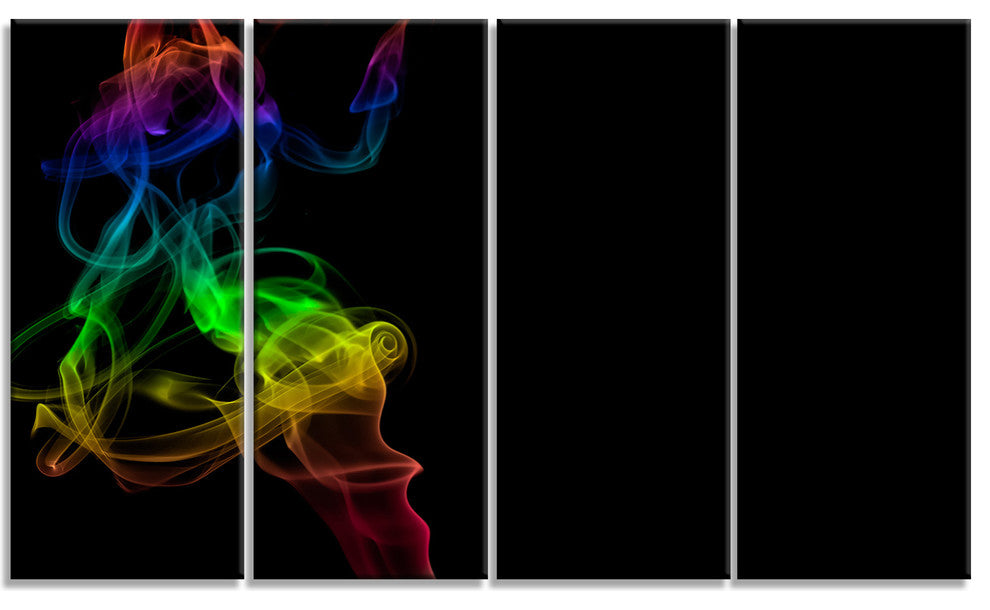 Colorful Abstract Smoke Waves, Large Abstract Canvas Wall Art, 48"x28", 4 Panels
