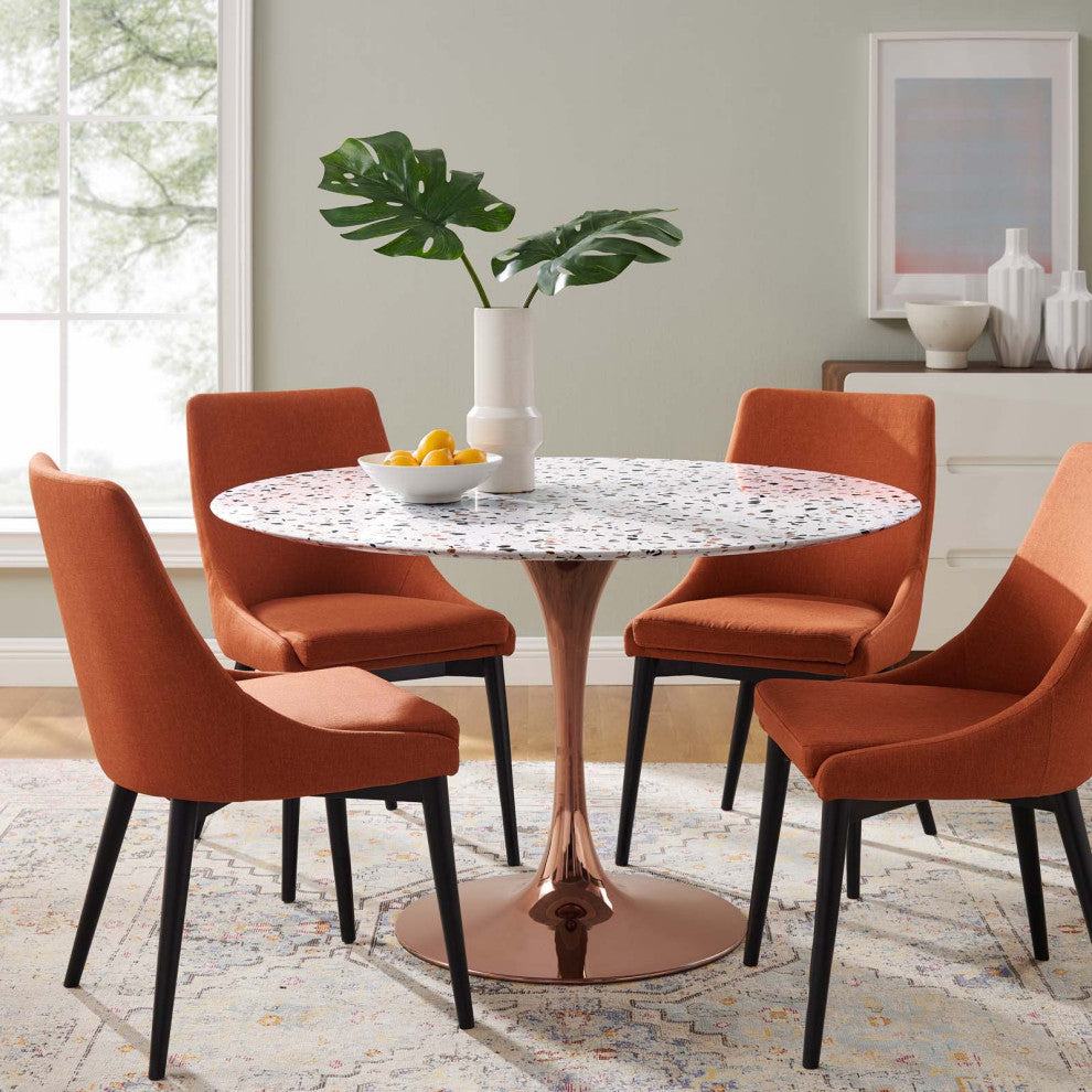 47" Dining Table, Round, Pink White, Metal, Modern, Cafe Bistro Hospitality