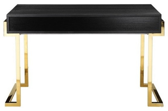 Florentine Desk with Gold Base, Black Ash Veneer Top