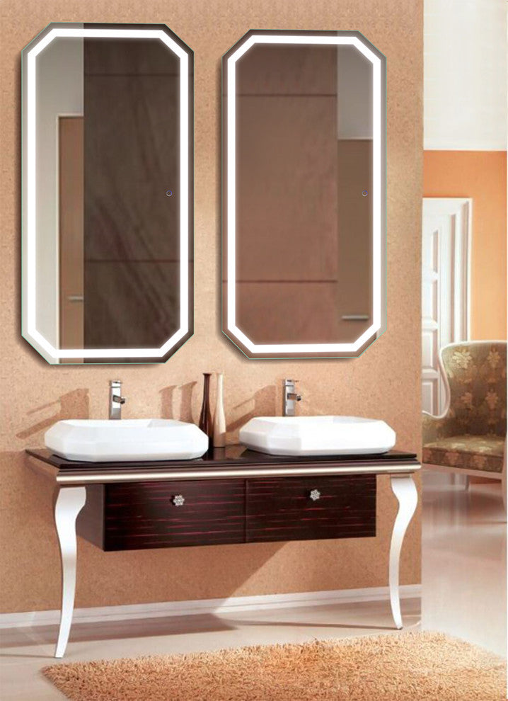 LED Lighted Octagon Wall Mount Bathroom Mirror With Defogger, 60"x30"