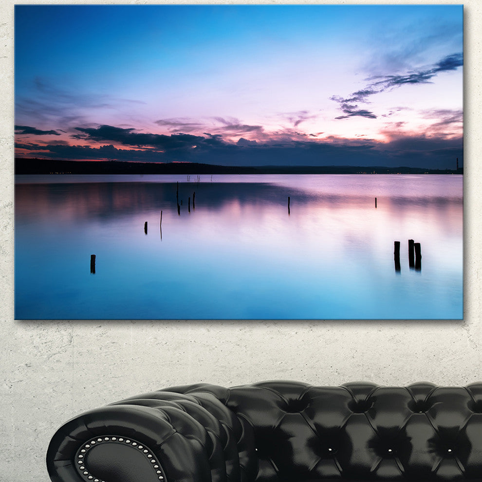 Sunset Over Lake Blue Everywhere, Seashore Canvas Art Print, 60"x28"