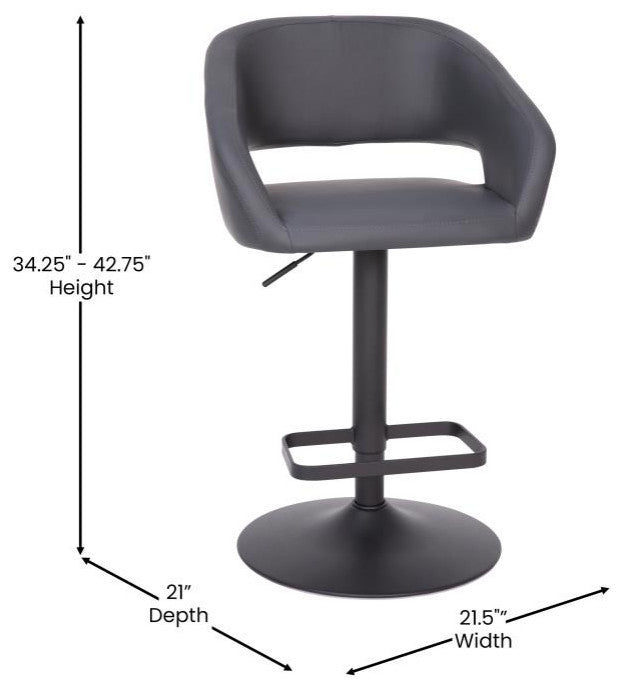 Erik Contemporary Vinyl Adjustable Height Barstool with Rounded Mid-Back, Gray F