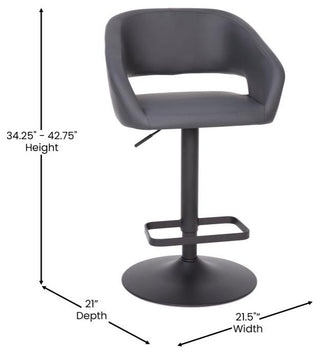 Erik Contemporary Vinyl Adjustable Height Barstool with Rounded Mid-Back, Gray F