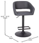 Erik Contemporary Vinyl Adjustable Height Barstool with Rounded Mid-Back, Gray F