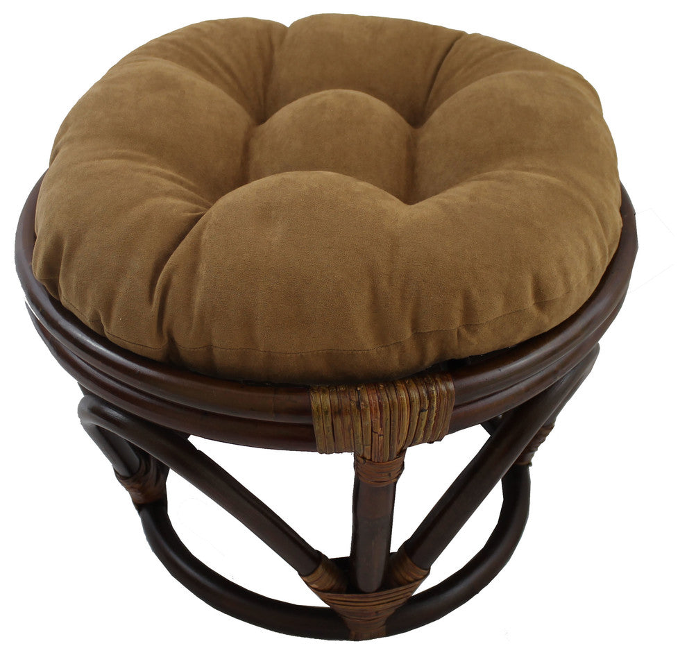 18" Round Solid Micro Suede Tufted Footstool Cushion, Saddle Brown