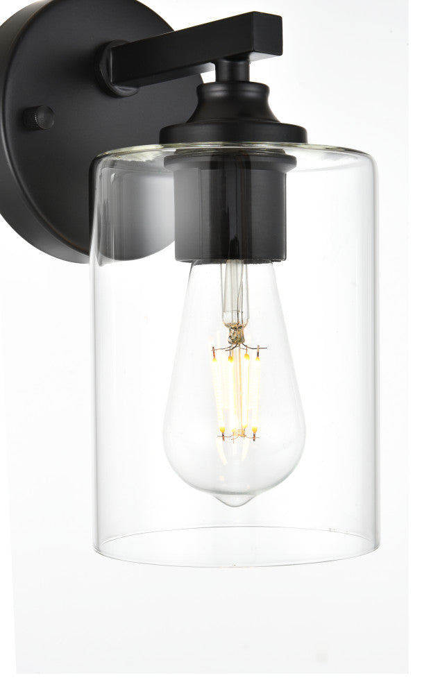1 Light Black And Clear Bath Sconce