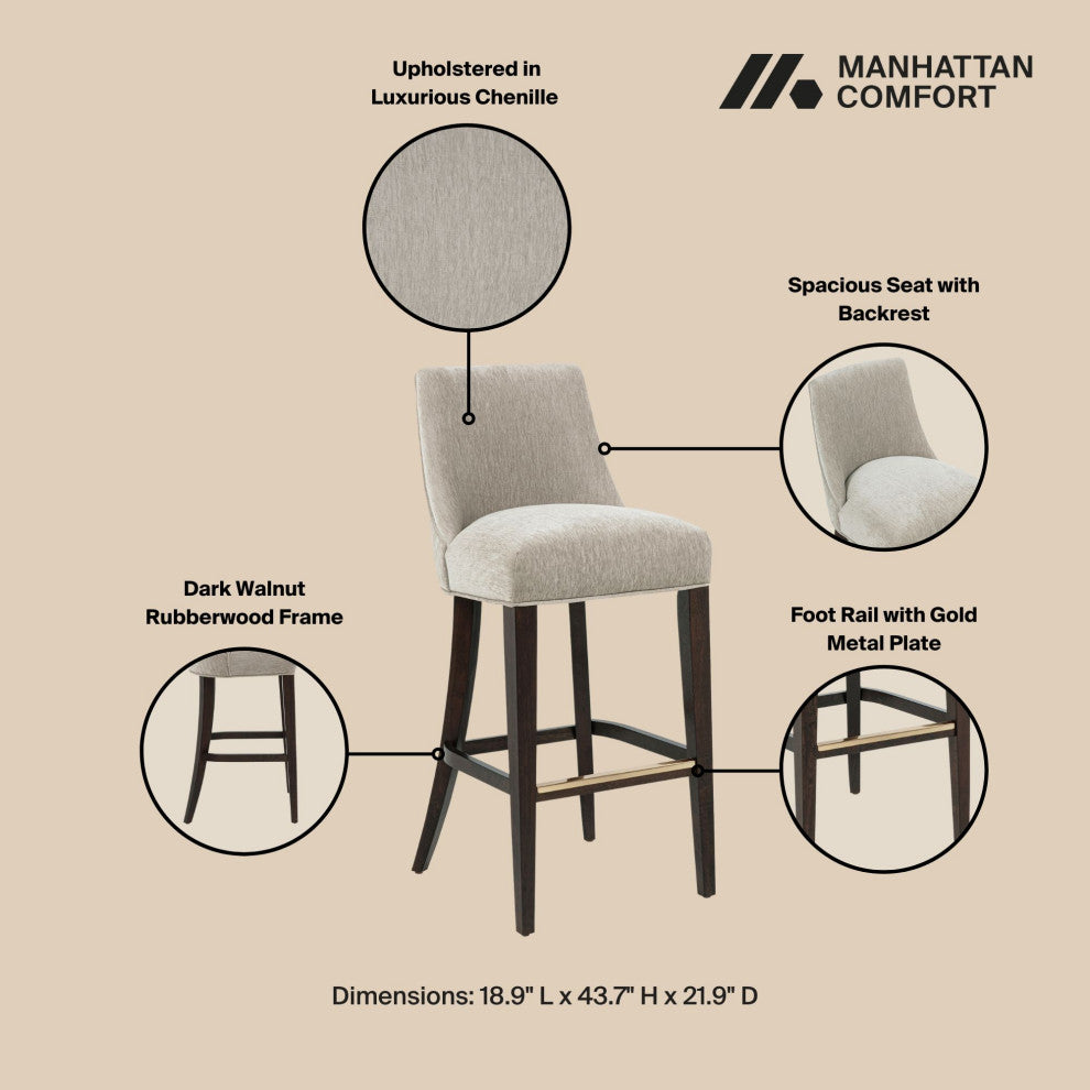 Manhattan Comfort Beever Barstool, Taupe, Set of 3