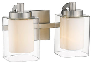 2 Light Modern Double Glass Bathroom Vanity Light in Nickel