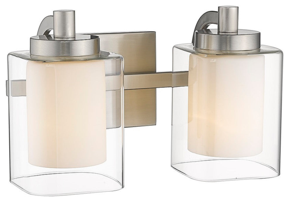 2 Light Modern Double Glass Bathroom Vanity Light in Nickel
