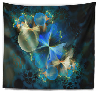 Fractal 3D Blue Bubbles Contemporary Wall Tapestry, 39"x32"