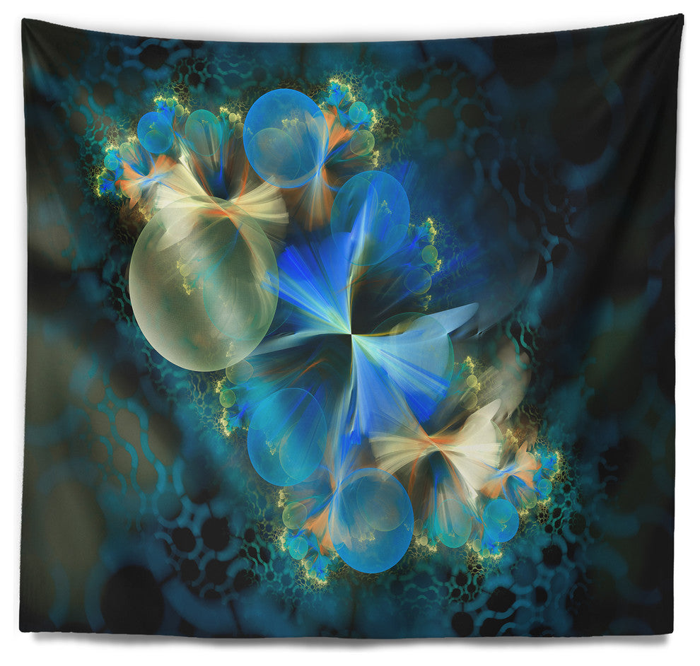 Fractal 3D Blue Bubbles Contemporary Wall Tapestry, 39"x32"