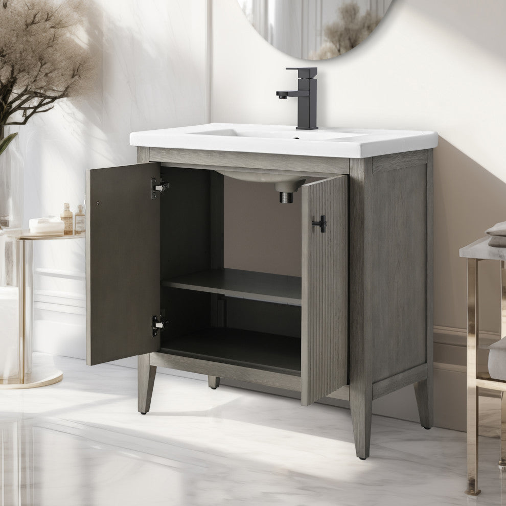 Vanity Art Freestanding Vanity, Driftwood Gray, 30", Single Sink, Matte Black