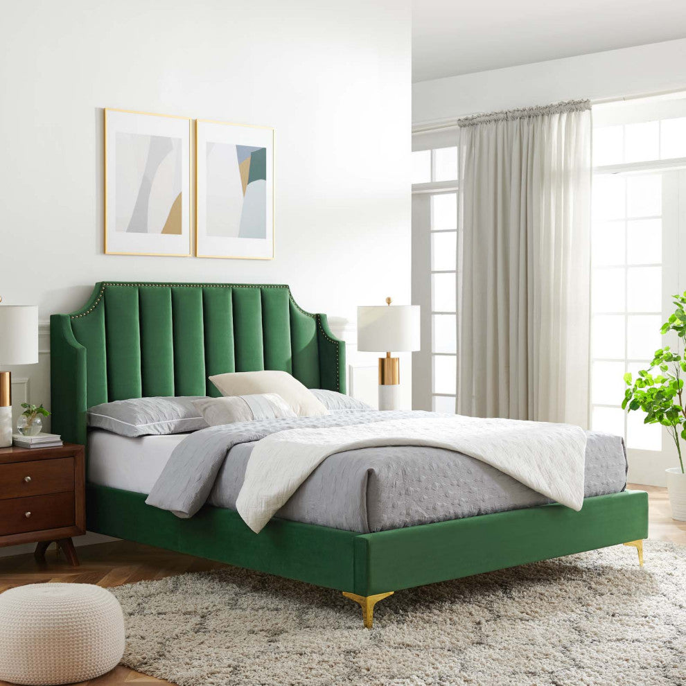 Daniella Performance Velvet Queen Platform Bed Emerald