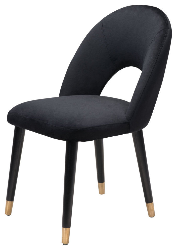 Side Dining Chair, Set of 2, Fabric, Wood, Black, Gold, Bar Kitchen Cafe Bistro