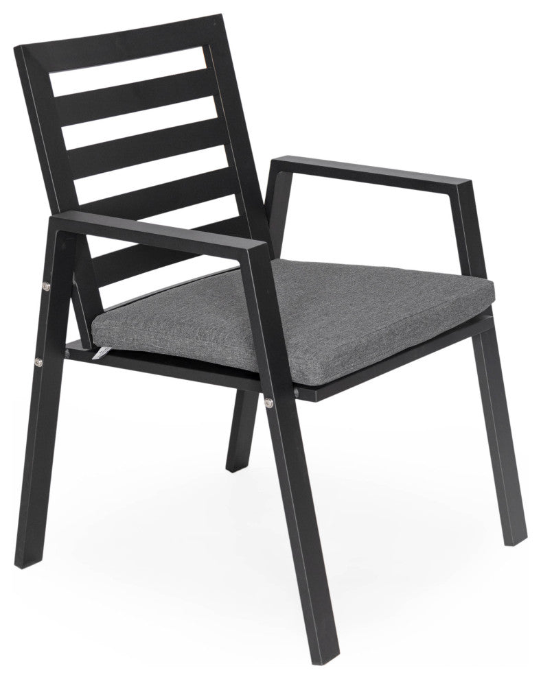 LeisureMod Chelsea Patio Dining Chair, Aluminum With Cushions Set of 2, Black