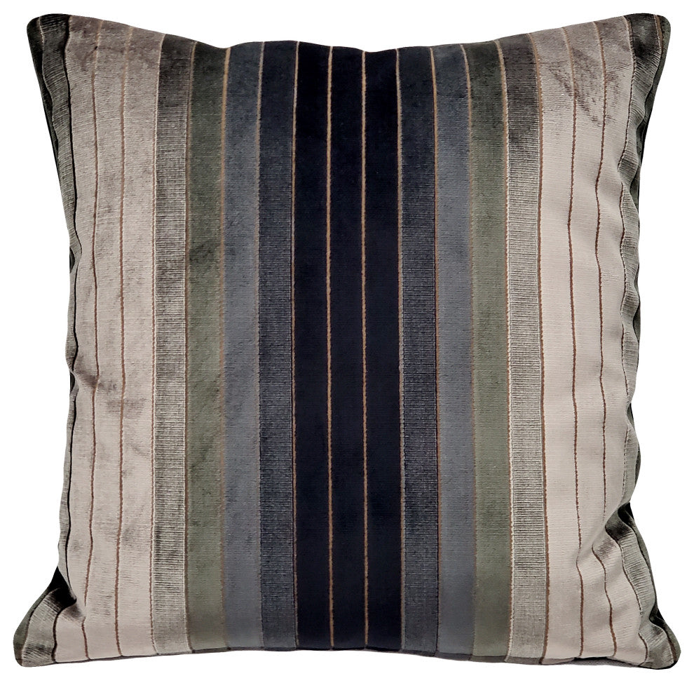 Carbon Stripes Textured Velvet Throw Pillow 20x20, with Polyfill Insert