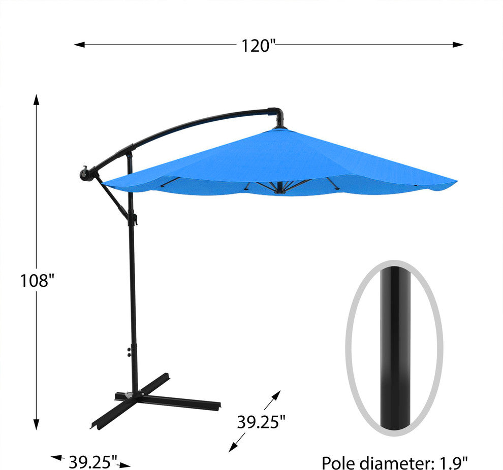 Pure Garden Offset 10'' Aluminum Hanging Patio Umbrella, Brilliant Blue