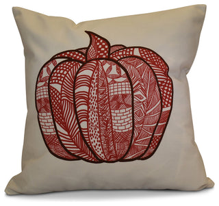 Pumpkin Patch Geometric Print Pillow, Red, 18"x18"