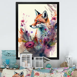 Cute Fox Floral Art II Framed Print, 12x20, Black