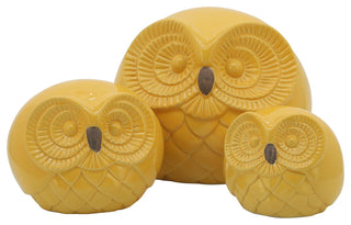Ceramic 3-Piece Set Owls 7.5", Yellow