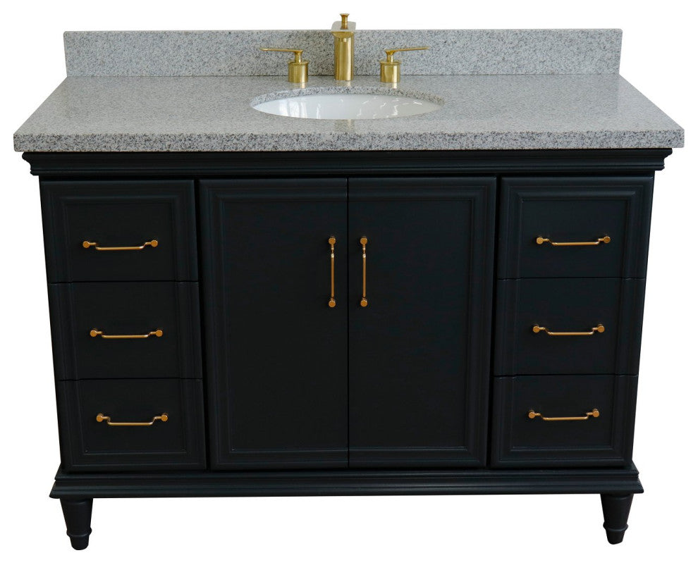 49" Single Sink Vanity, Dark Gray Finish With Gray Granite and Oval Sink
