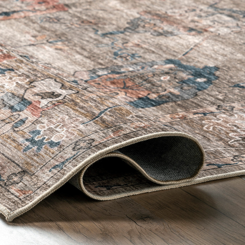 Nuloom Cleora Vintage Floral Machine Washable Area Rug, Taupe 4'x6'