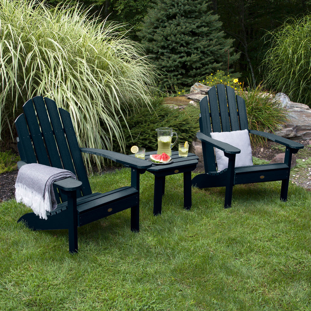 2 Classic Westport Adirondack Chairs with Side Table, Federal Blue
