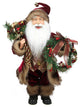 18" Country Cabin Santa Claus in Burgundy Holding a Wreath and Gift Bag Figure