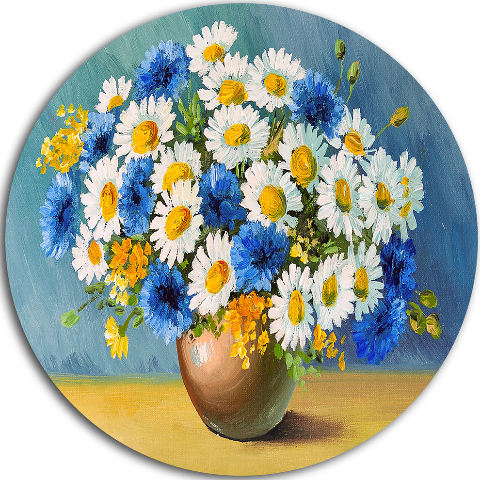 Bouquet Of Spring Flowers, Floral Round Metal Wall Art, 11"