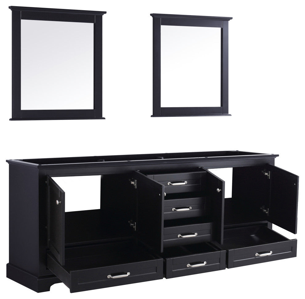 Dukes 80" Espresso Double Bathroom Vanity Cabinet, 30" Wall Mirrors