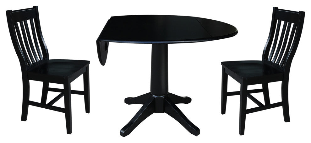 42" Round Top Pedestal Table with 2 Chairs, Black