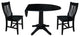 42" Round Top Pedestal Table with 2 Chairs, Black