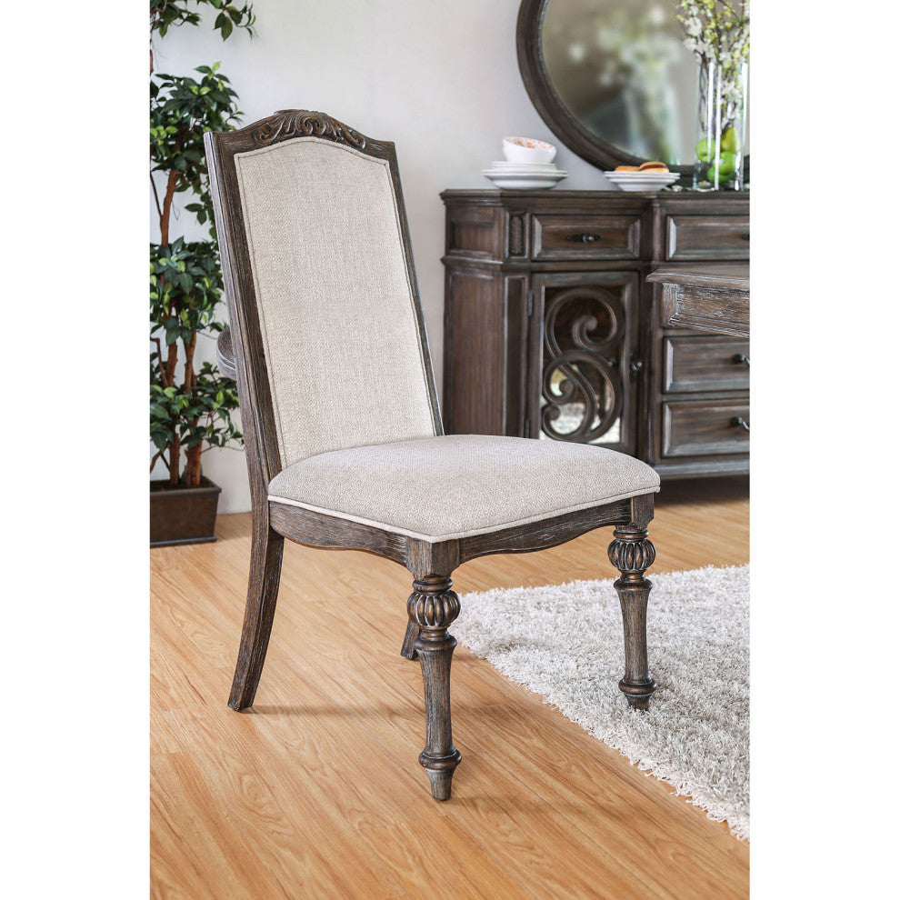Set of 2 Padded Side Chairs, Rustic Natural Tone/Ivory