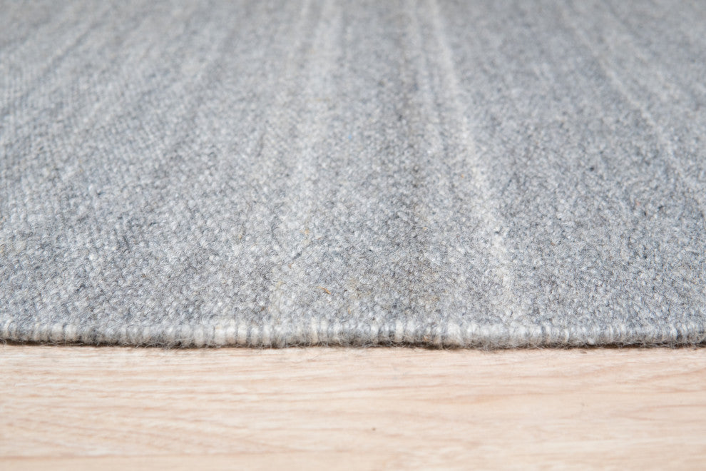EORC Gray Hand Woven Wool And Viscose Reversible Flat Weave Durry Rug 4'x6'