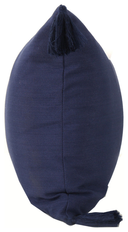 GDF Studio 4-Piece Nolan Fabric Tassel Throw Pillows Set, Dark Blue