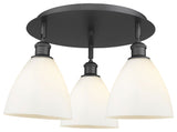 Bristol Glass-3 Light 19" Flush Mount-Matte Black, Matte White Glass Shade