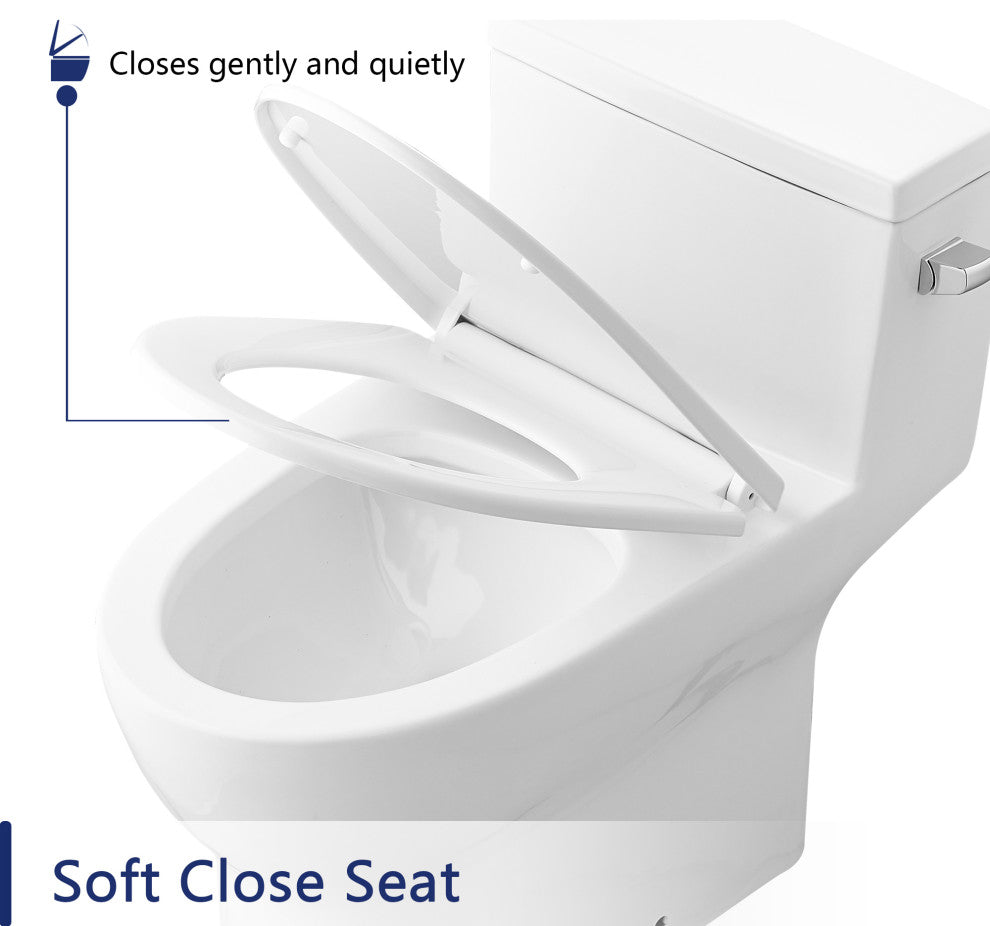 White One-Piece Toilet Comfortable Seat Height Single Efficient Flush 1.28 GPF