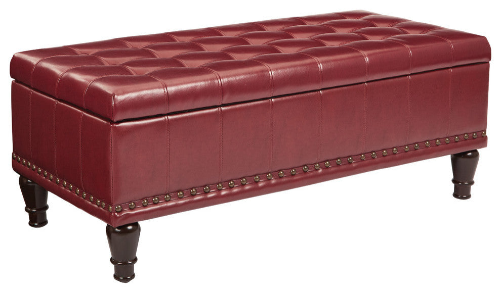 Caldwell Storage Ottoman, Bonded Leather, Crimson Red
