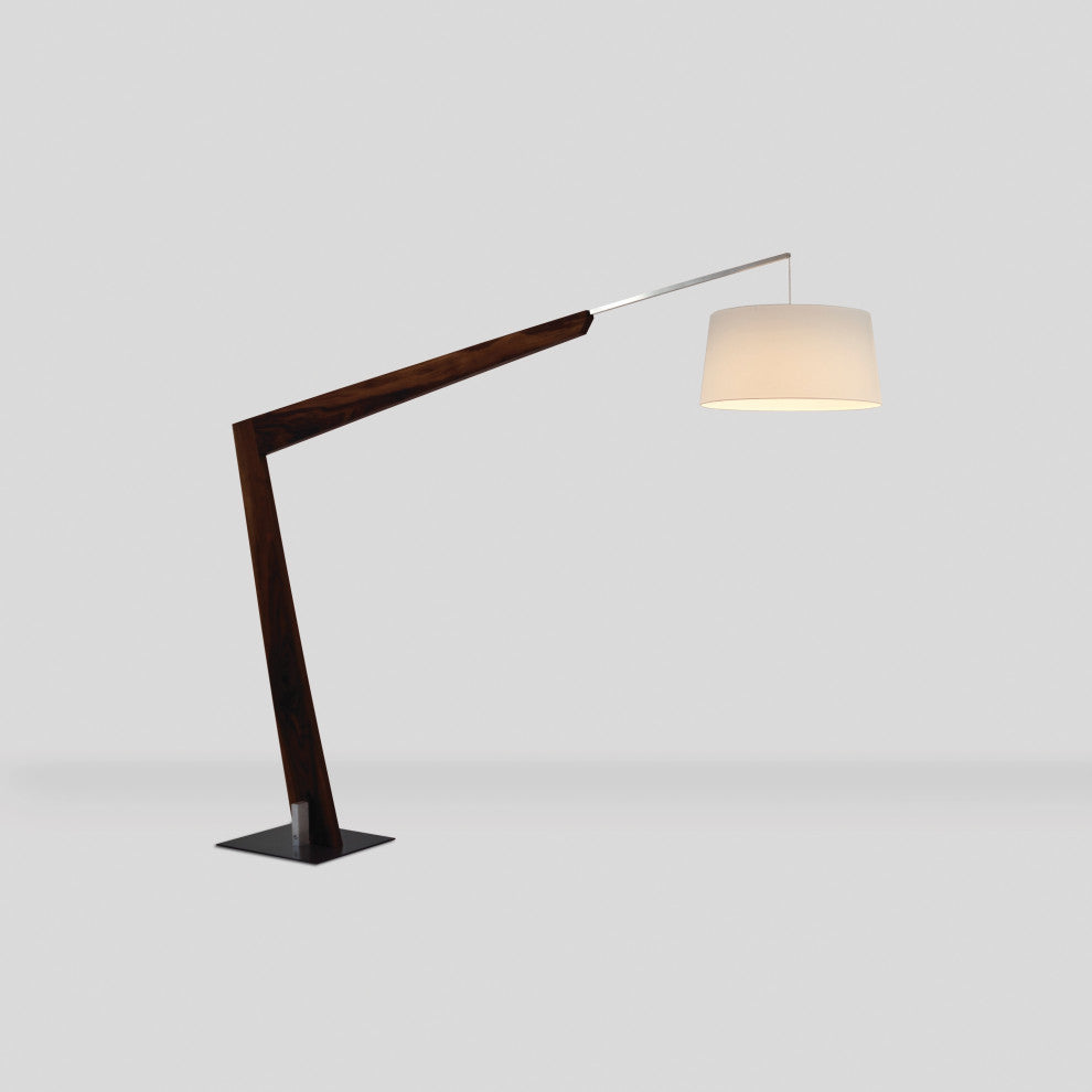 Valeo LED Floor Lamp Aluminum Dark Stained Walnut Body White Linen Shade