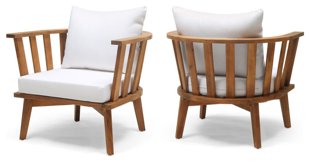 Dean Outdoor Wooden Club Chair With Cushions, Set of 2