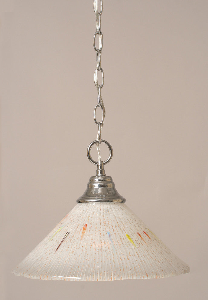 Chain Hung Pendant In Chrome, 12" Frosted Crystal Glass
