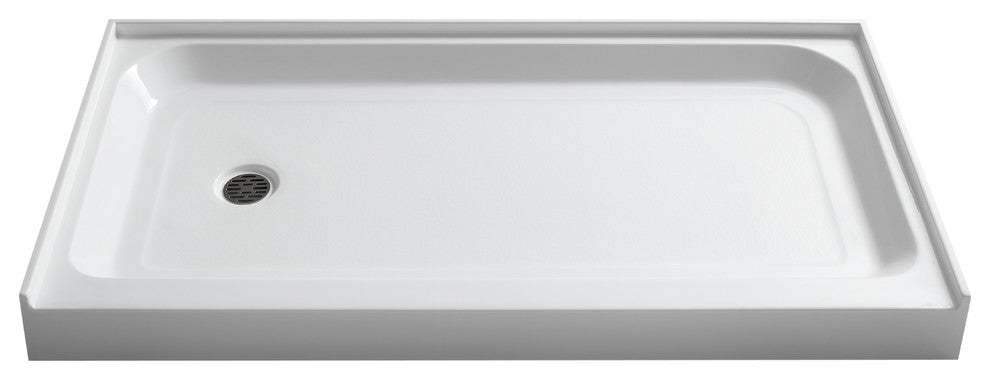 ANZZI Tier 32"x60" Center Drain Single Threshold Shower Base, White, 32"x60", Left Drain